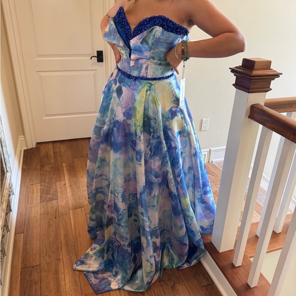 Elegant Blue Floral Women's Dress, Prom Dress - Picture 17 of 17